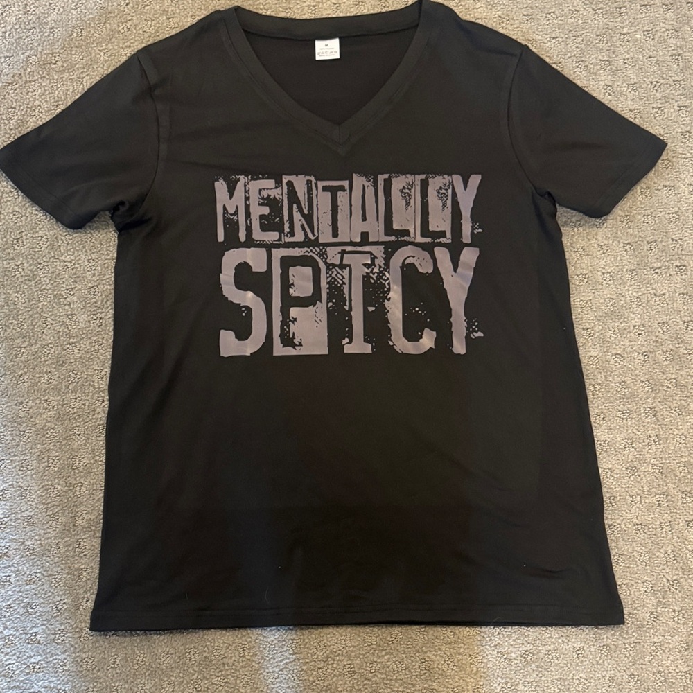 "Mentally Spicy" Black Graphic V-Neck Tee